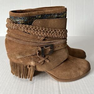 Naughty Monkey Womens Sz 10 Shoes Brown Suede Fringe Boho Western Fashion Boots